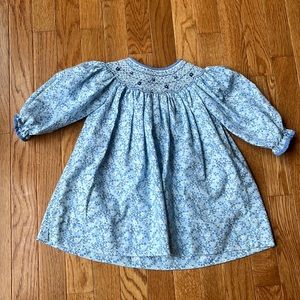 Petit Ami Blue long sleeve bishop dress- blue 12 months